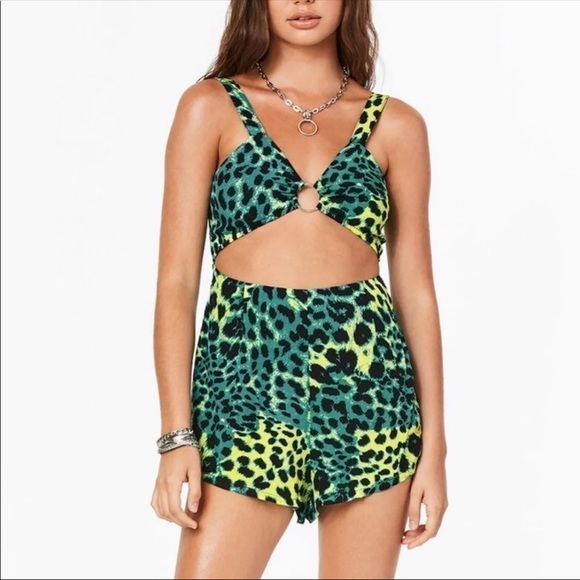 LF Pants - LF Millau Green/Yellow Leopard Romper XS